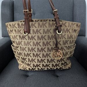 Michael Kors Brown Signature Tote with Leather Trim